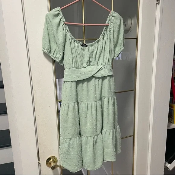 Eclipse Light Green Puff Sleeve Mini Dress Large - Picture 2 of 7